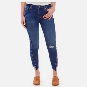 7FAM 7 For All Mankind the Ankle skinny stretch blue jeans distressed hem 25